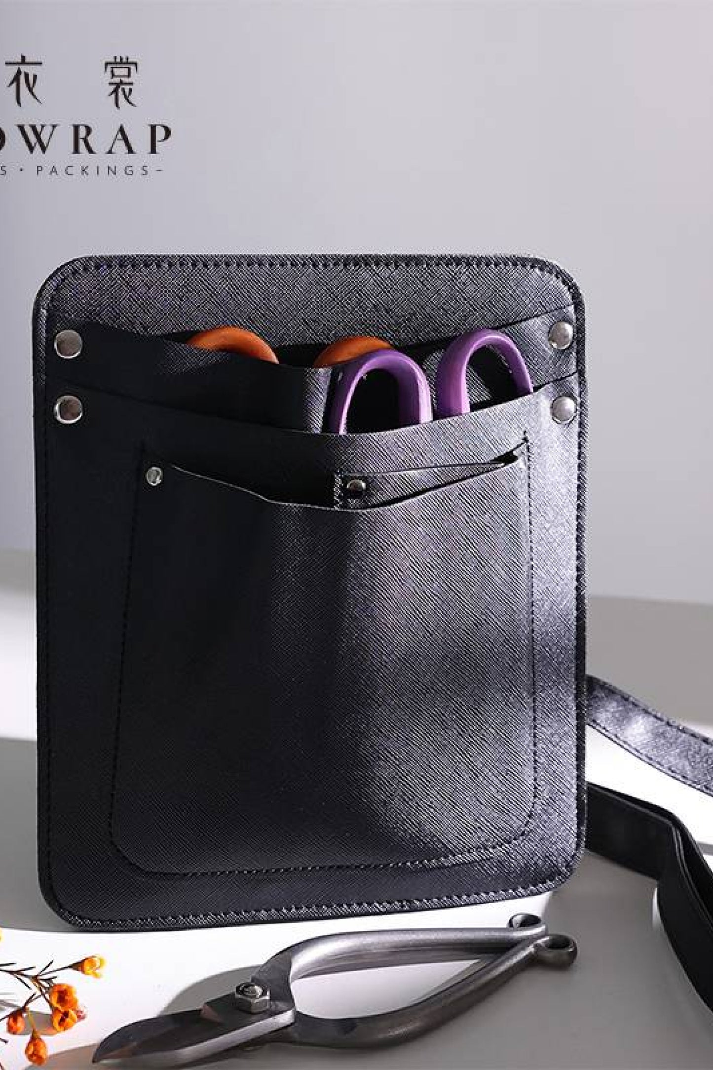 Czarna skórzana torba pas narzędziowy florysty – 18x21 cm