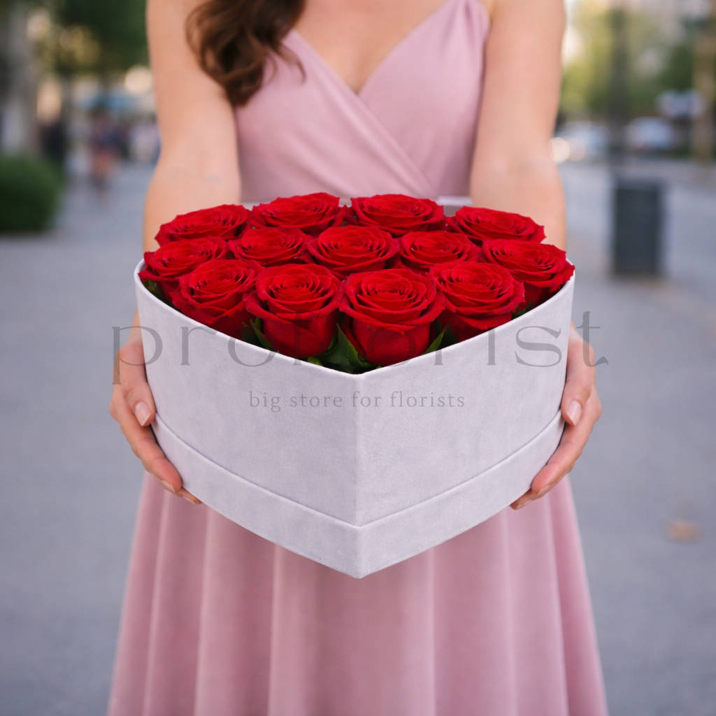 Pudełko Flower Box welur Serce białe – komplet 3 szt.