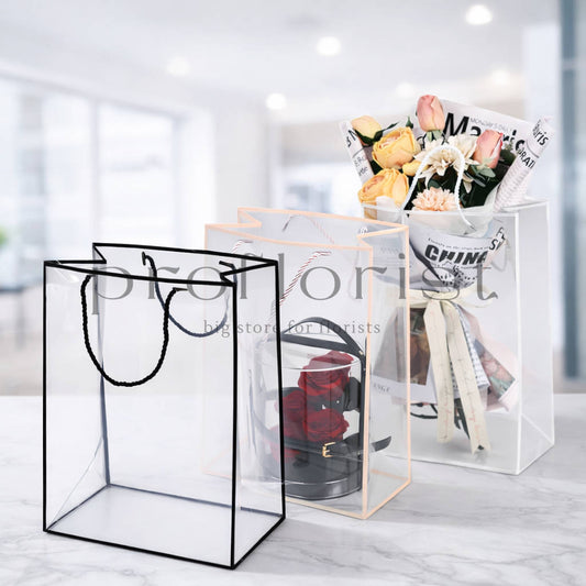 Przezroczysta torba prezentowa PVC z kolorowym kantem – 24,5×15×35 cm