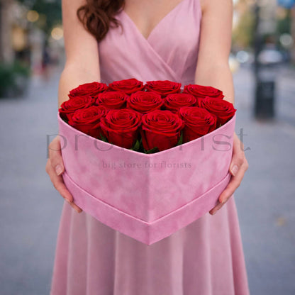 Pudełko Flower Box welur Serce różowe – komplet 3 szt.