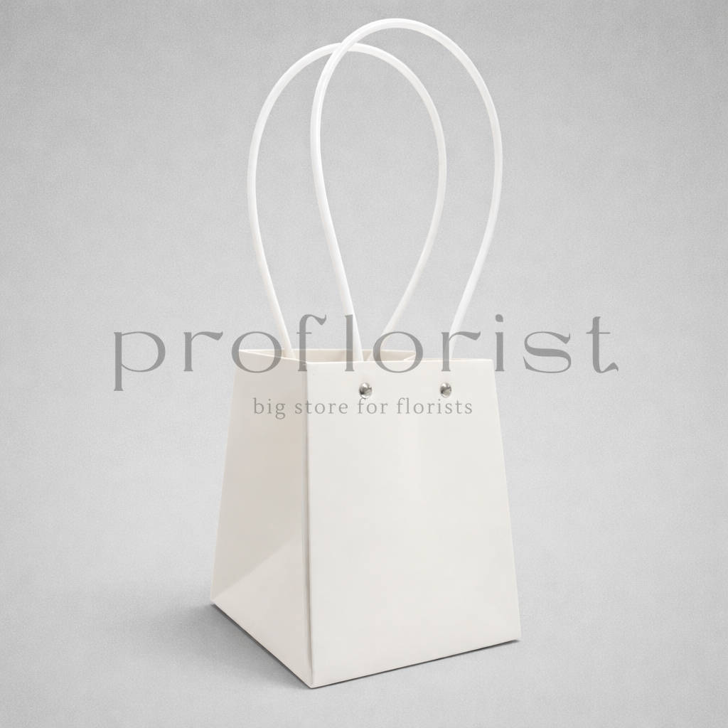 Minimalistyczna torebka na kwiaty biała z uchwytami 15×13×13