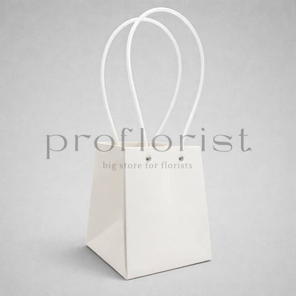 Minimalistyczna torebka na kwiaty biała z uchwytami 15×13×13
