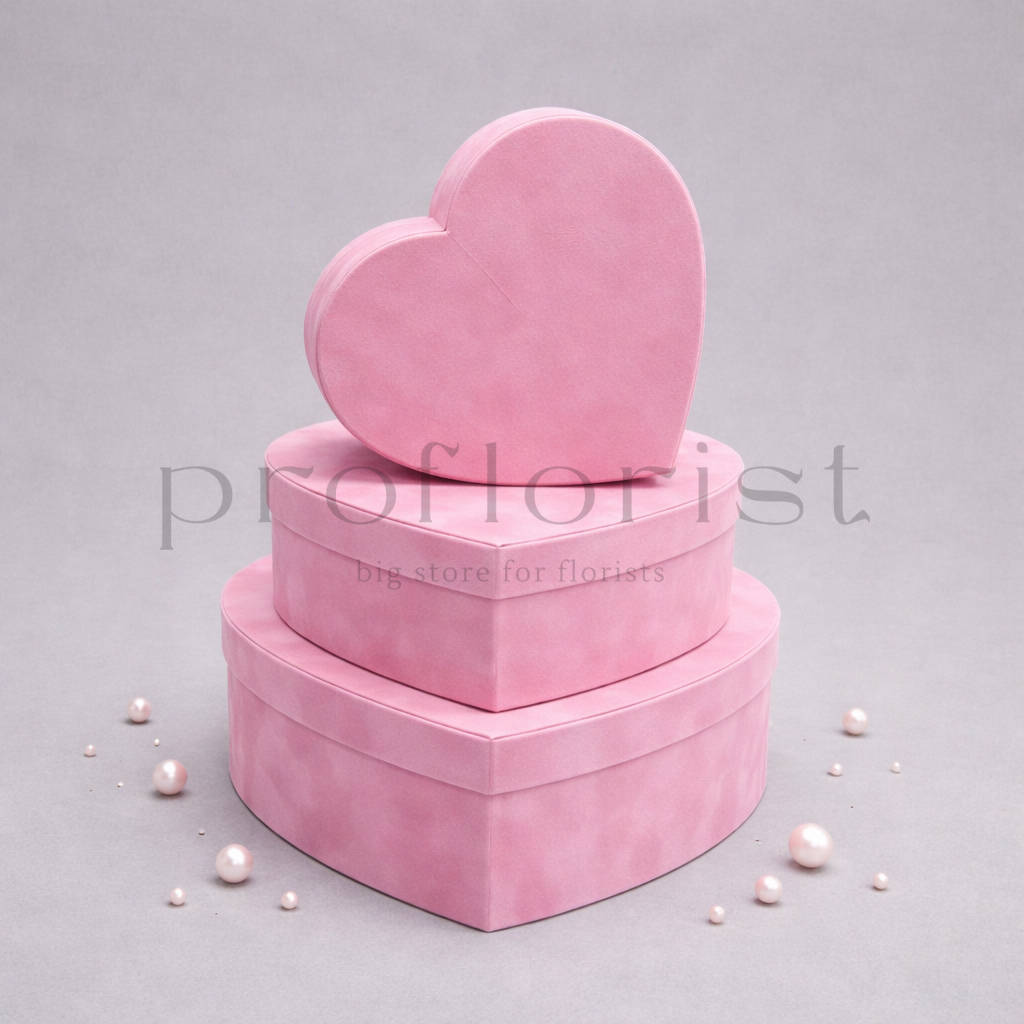 Pudełko Flower Box welur Serce różowe – komplet 3 szt.