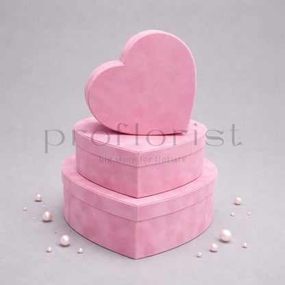 Pudełko Flower Box welur Serce różowe – komplet 3 szt.