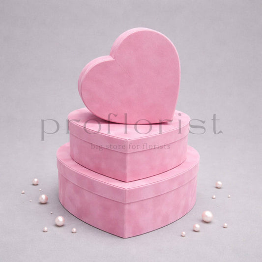 Pudełko Flower Box welur Serce różowe – komplet 3 szt.