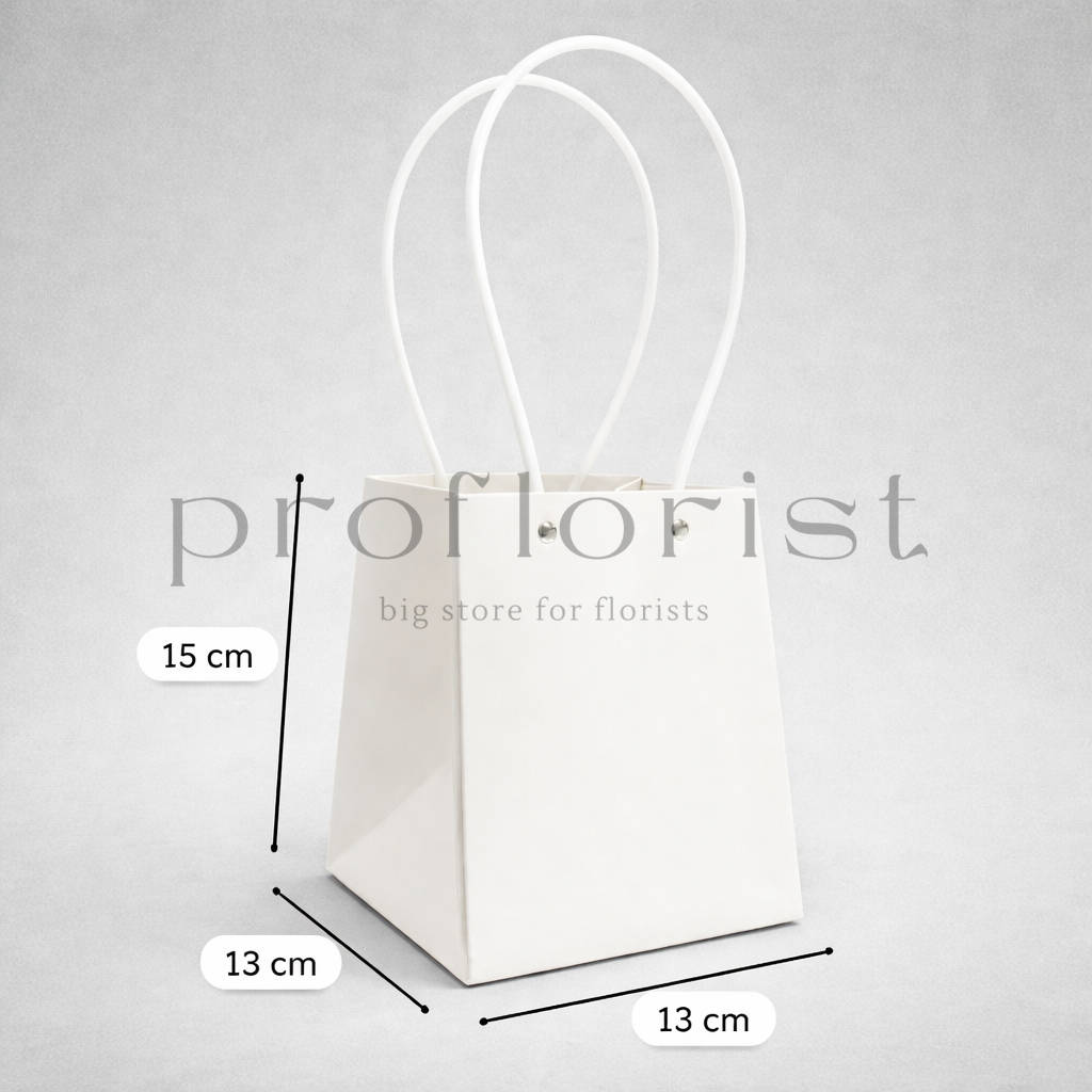 Minimalistyczna torebka na kwiaty biała z uchwytami 15×13×13