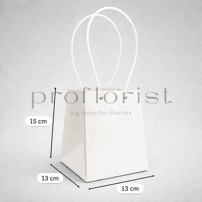 Minimalistyczna torebka na kwiaty biała z uchwytami 15×13×13