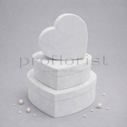 Pudełko Flower Box welur Serce białe – komplet 3 szt.