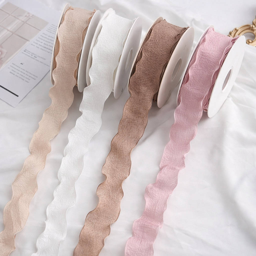 Wstążka materiałowa falowana 4 cm × 10Y – dekoracyjna wstążka florystyczna premium